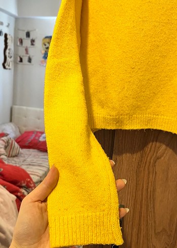 Sarı Boğazlı Örgü Kadın Kazak - Görsel 2