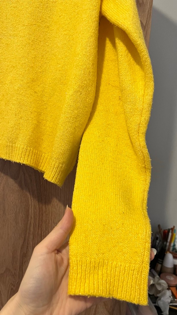 Sarı Boğazlı Örgü Kadın Kazak - Görsel 3