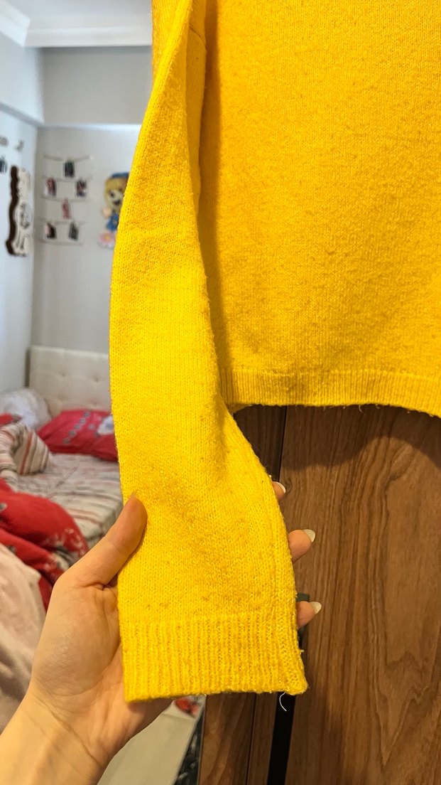 Sarı Boğazlı Örgü Kadın Kazak - Görsel 2