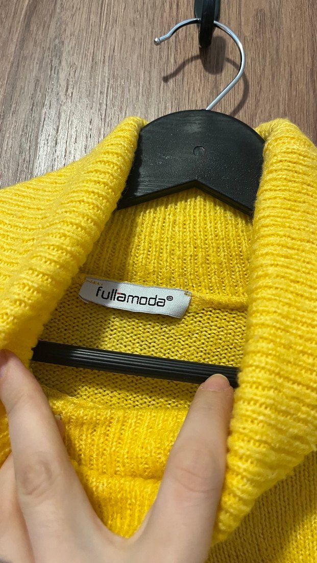 Sarı Boğazlı Örgü Kadın Kazak - Görsel 4