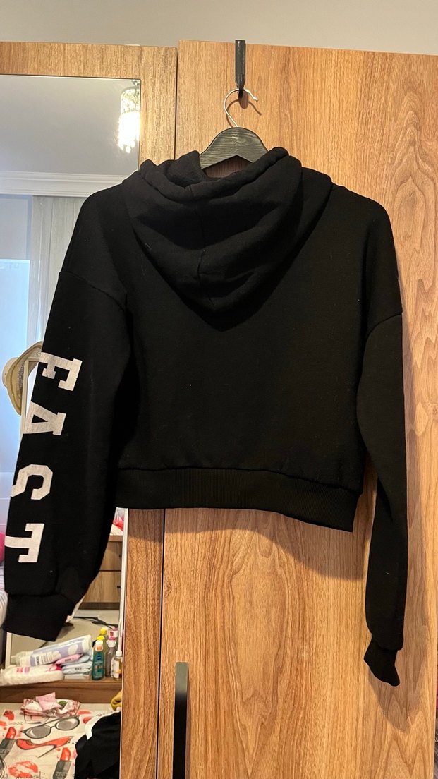 Siyah Kapüşonlu Baskılı Kadın Sweatshirt - Görsel 5