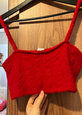 Kırmızı Örgü İp Askılı Crop Top - Görsel 6