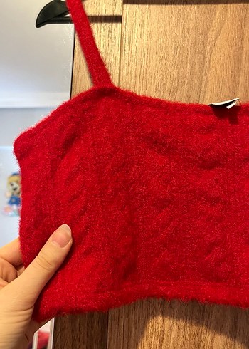 Kırmızı Örgü İp Askılı Crop Top - Görsel 5