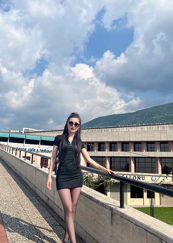 Zincir Detaylı Siyah Kısa Kollu Mini Elbise - Görsel 2