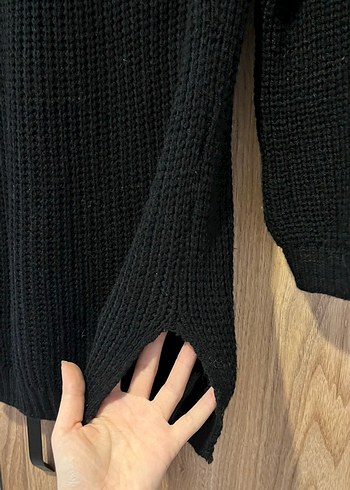 Siyah Kadın Boğazlı Örgü Yün Kazak - Görsel 4