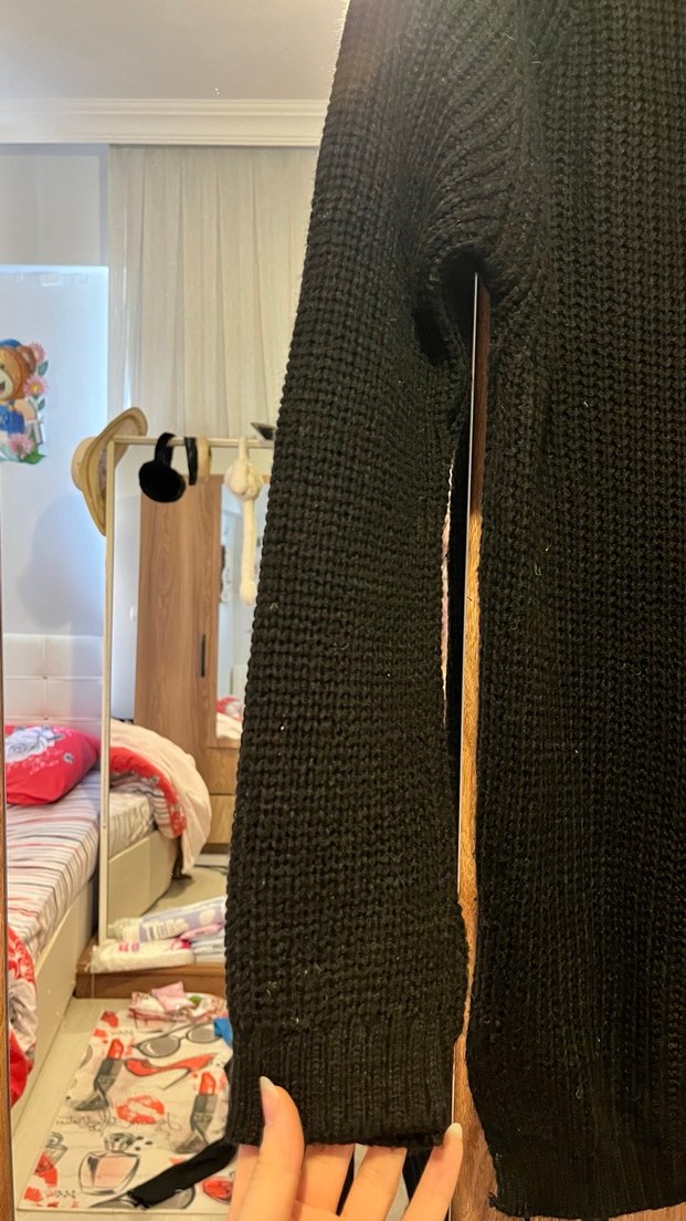 Siyah Kadın Boğazlı Örgü Yün Kazak - Görsel 2