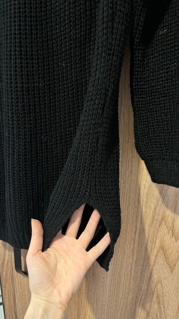 Siyah Kadın Boğazlı Örgü Yün Kazak - Görsel 4