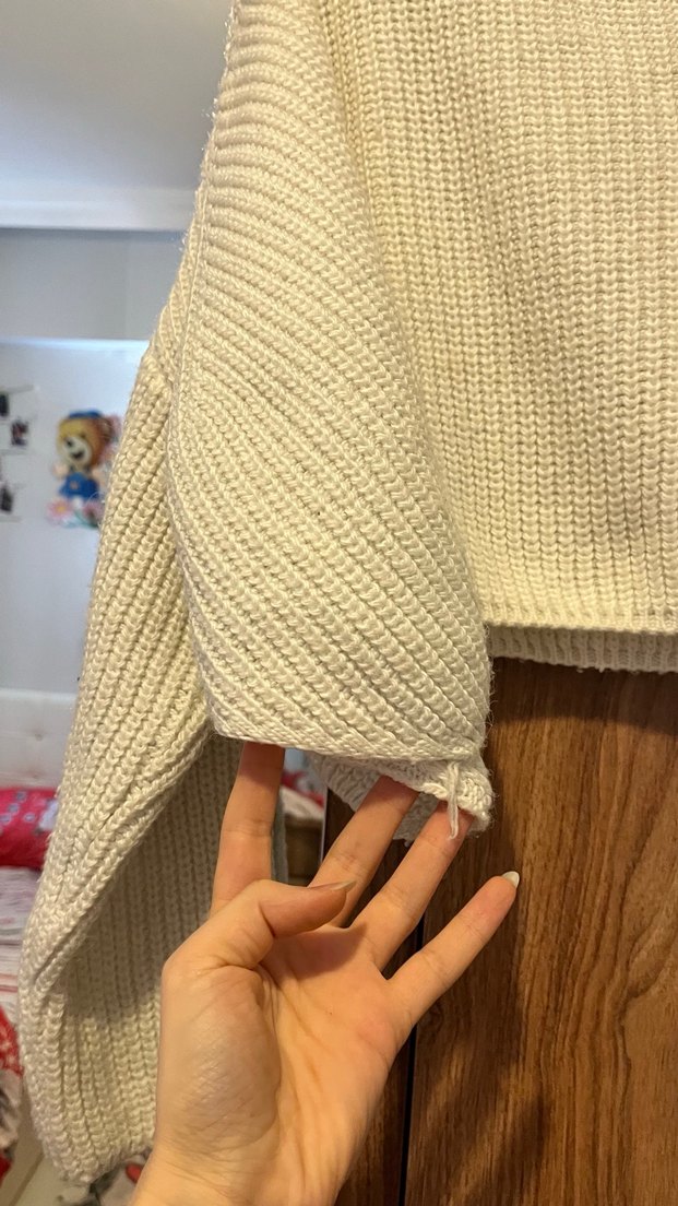 Beyaz Örgü Kadın Triko Kazak - Görsel 3