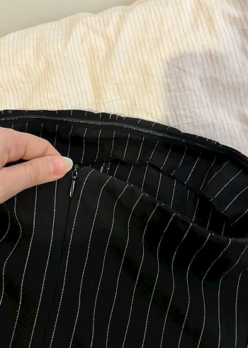 Siyah Straplez Drapeli Uzun çizgili Elbise - Görsel 11