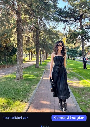 Siyah Straplez Drapeli Uzun çizgili Elbise - Görsel 2