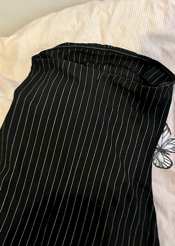 Siyah Straplez Drapeli Uzun çizgili Elbise - Görsel 10