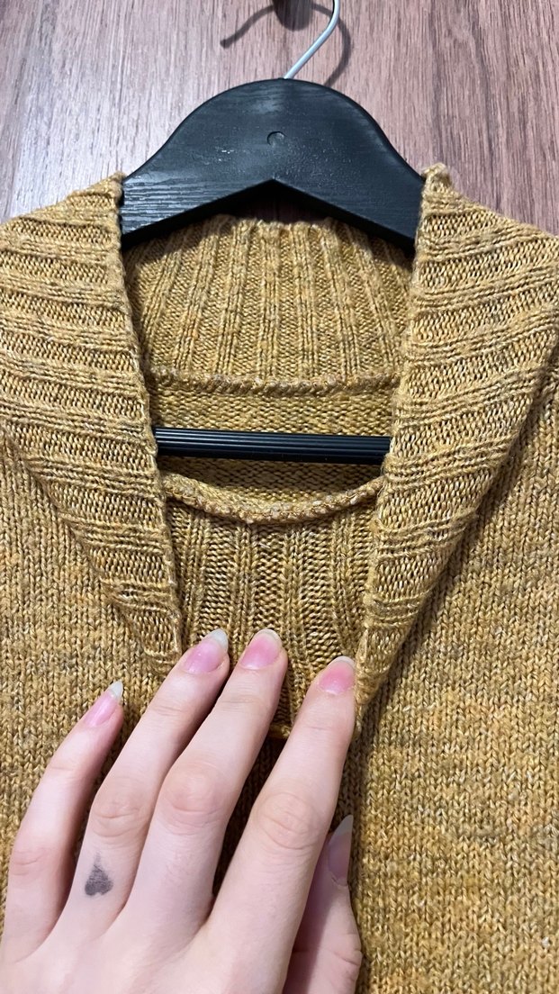 Sarı Boğazlı Örgü Kadın Kazak - Görsel 3