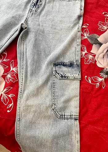 32 Beden gri Renk Buz mavisi Batik Desenli Düğmeli Kadın Jean