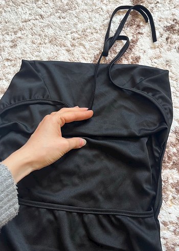 Siyah V Yaka Mini Payetli Abiye Elbise - Görsel 6