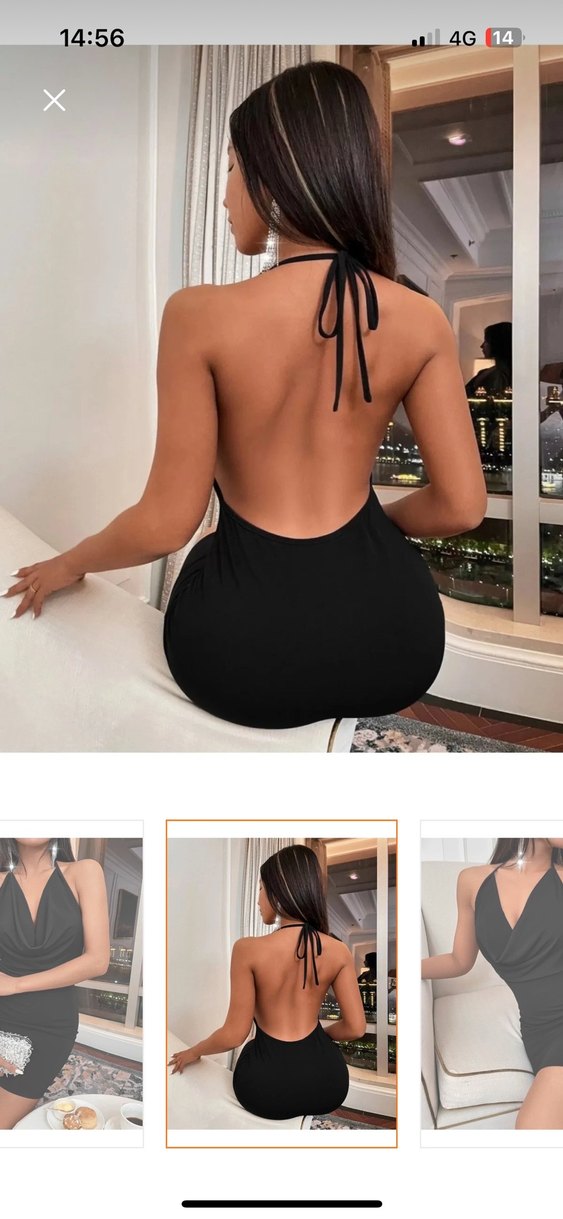 Siyah V Yaka Mini Payetli Abiye Elbise - Görsel 2