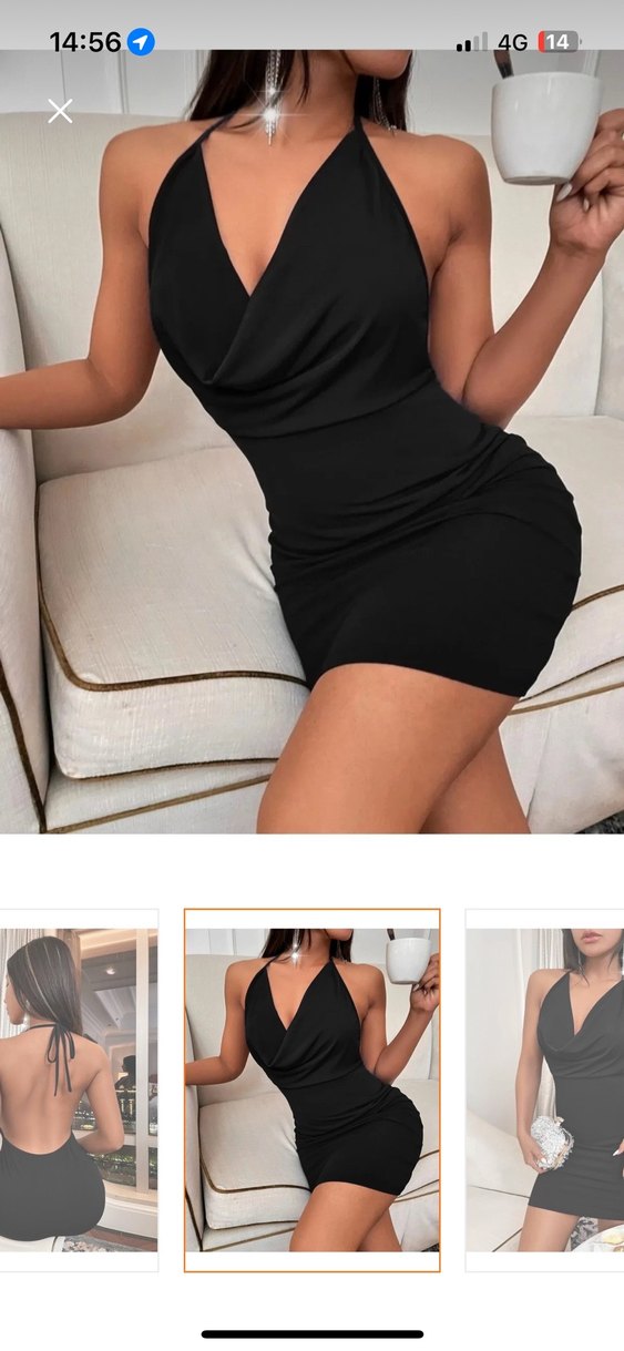 Siyah V Yaka Mini Payetli Abiye Elbise - Görsel 3