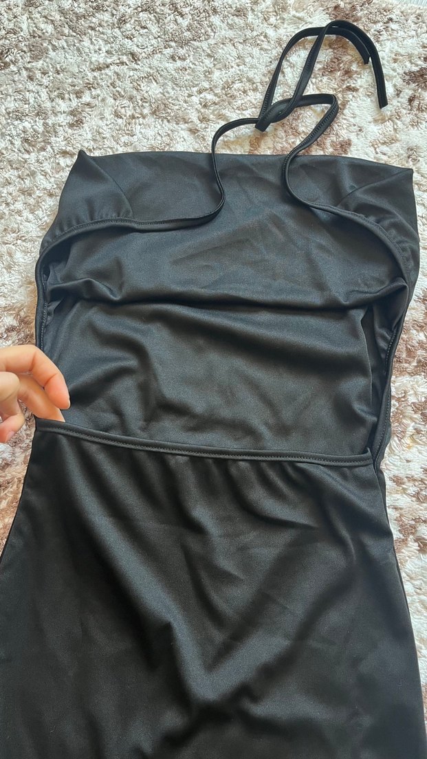 Siyah V Yaka Mini Payetli Abiye Elbise - Görsel 5