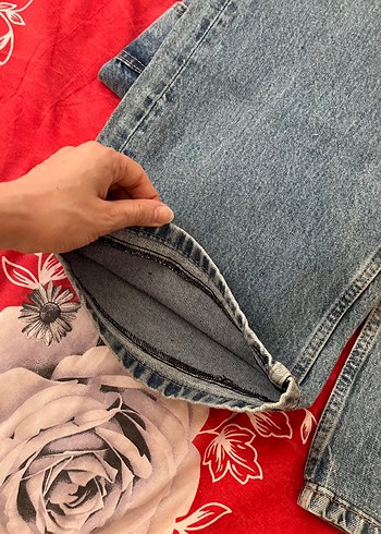 32 Beden mavi Renk Düğmeli Loose Fit mavi Midi Denim Pantolon kargo cepli