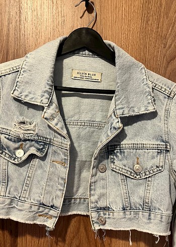 s Beden Buz mavisi Kadın Crop Denim Ceket