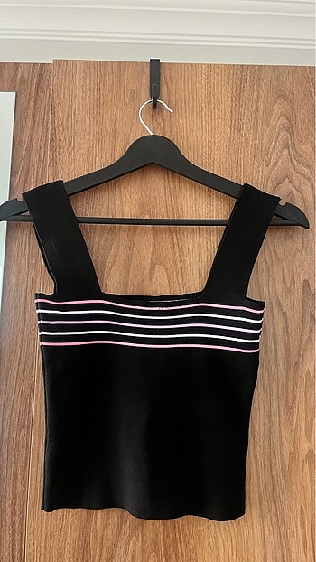 s Beden Renkli çizgili siyah crop