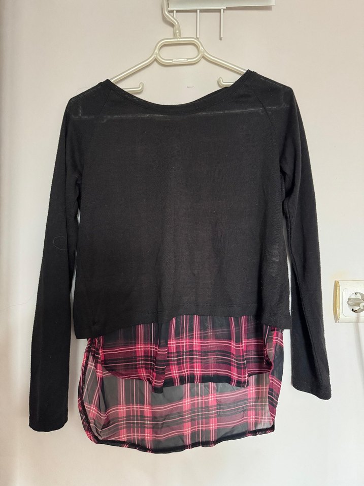 Kızlar için Siyah Goth Uzun Kollu Bluz - Görsel 2