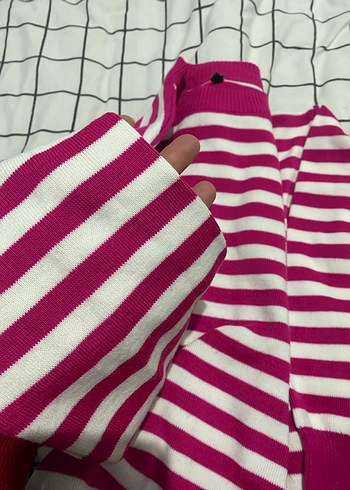 Pembe Çizgili Örme Kadın Kazak - Görsel 4