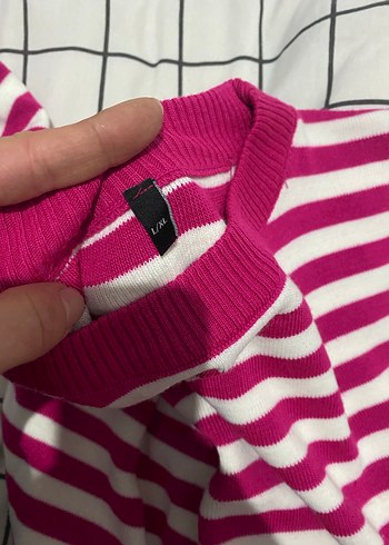 Pembe Çizgili Örme Kadın Kazak - Görsel 3