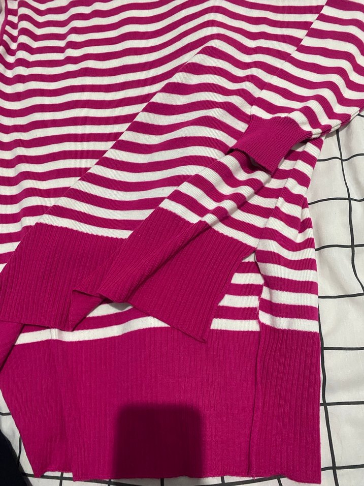 Pembe Çizgili Örme Kadın Kazak - Görsel 2