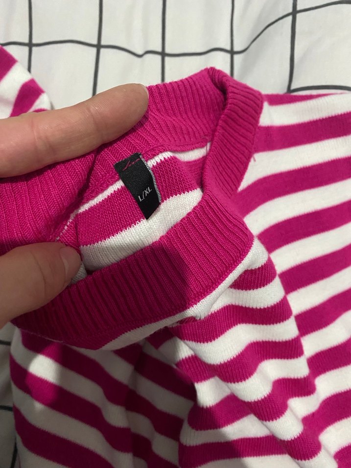 Pembe Çizgili Örme Kadın Kazak - Görsel 3