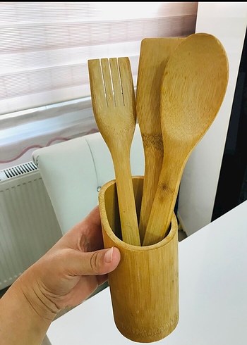 Bej Bambu Mutfak Gereçleri Seti