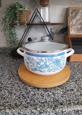Mavi Desenli Emaye Tencere Kapaklı - Görsel 6