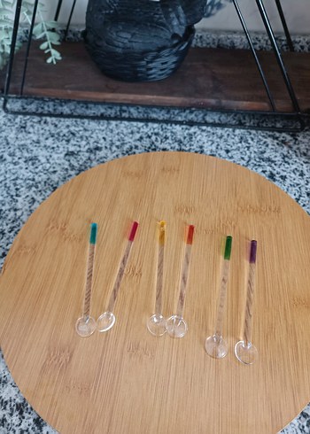 Renkli Uçlu Cam Karıştırıcı Kaşık Seti - Görsel 5