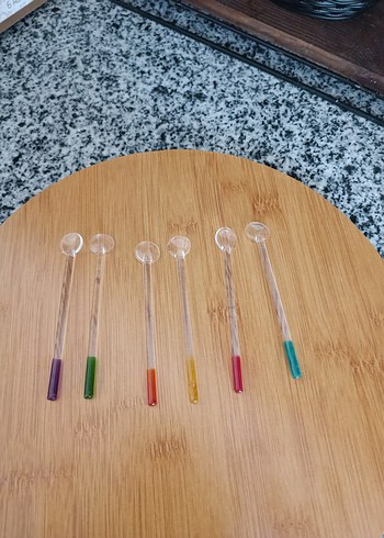 Renkli Uçlu Cam Karıştırıcı Kaşık Seti