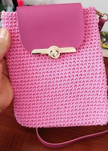 Pembe Örgü Kadın Çapraz Çanta