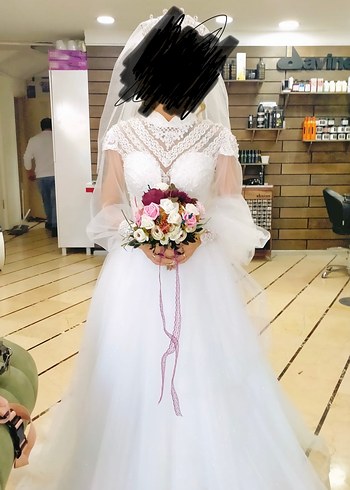 Vintage Dantel Detaylı Uzun Kollu helenistik Gelinlik - Görsel 2