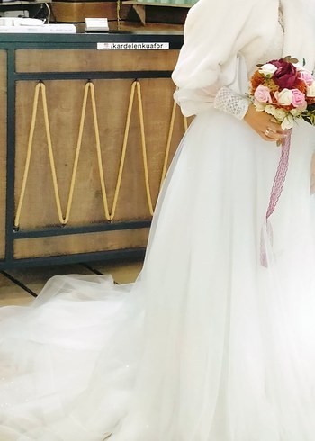 Vintage Dantel Detaylı Uzun Kollu helenistik Gelinlik - Görsel 15