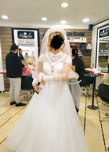 Vintage Dantel Detaylı Uzun Kollu helenistik Gelinlik - Görsel 3