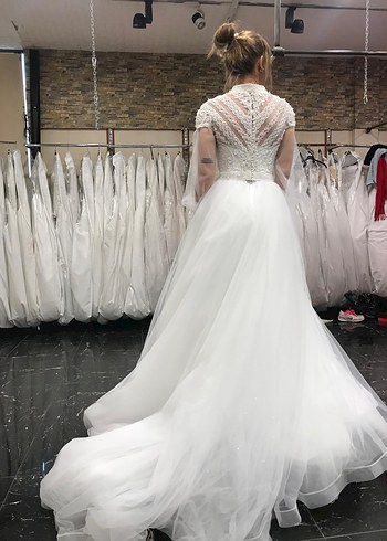 Vintage Dantel Detaylı Uzun Kollu helenistik Gelinlik - Görsel 19