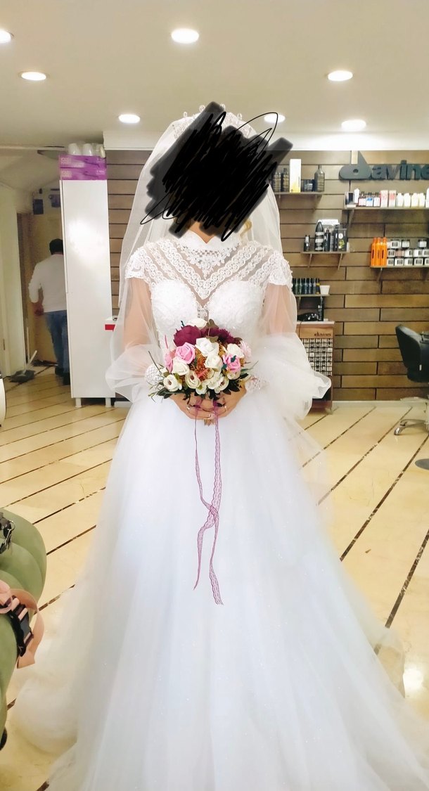 Vintage Dantel Detaylı Uzun Kollu helenistik Gelinlik - Görsel 2