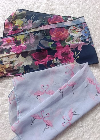 Armine Romantik Cicekli Ve Flamingolu İnce Fular