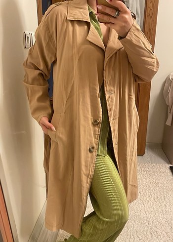 Bej Kemerli Midi Kadın Trençkot - Görsel 2