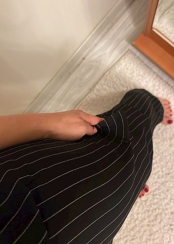 Diğer Düğmeli Siyah Çizgili Kadın Kumaş Pantolon