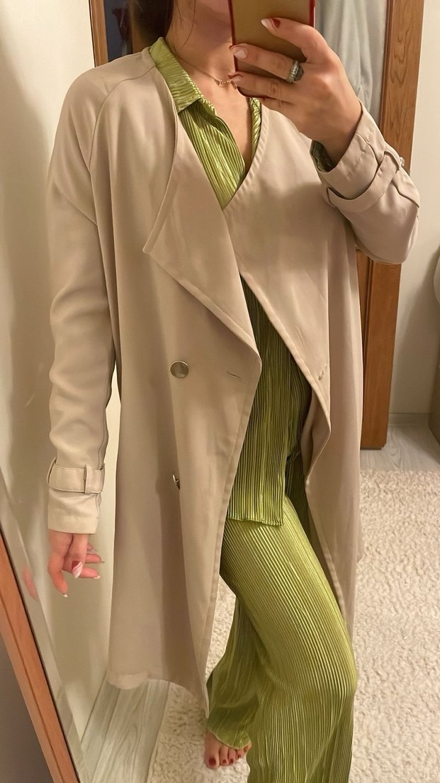 Bej Midi Kadın Trençkot - Görsel 4