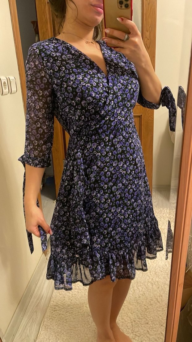 Mor V Yaka Fırfırlı Midi Bohem Elbise - Görsel 2