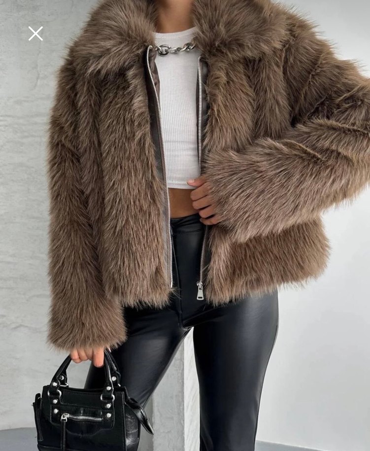 Sokak Stili Kahverengi Kürk Detaylı Deri Ceket - Görsel 2