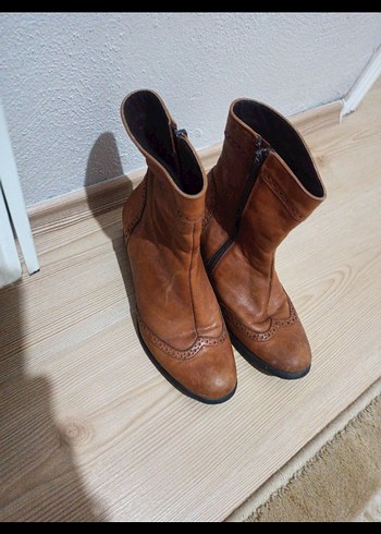 Kahverengi  deri Kadın Dolgu Topuk Bot - Görsel 3