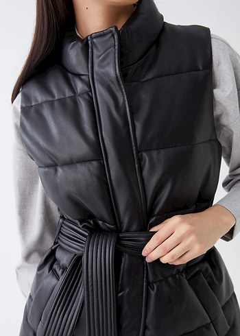 Kemer Detaylı Deri Kadın Şişme Yelek - Görsel 3