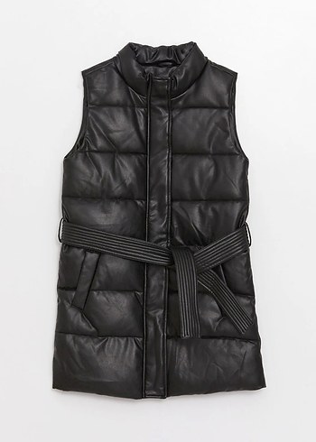 Kemer Detaylı Deri Kadın Şişme Yelek - Görsel 7