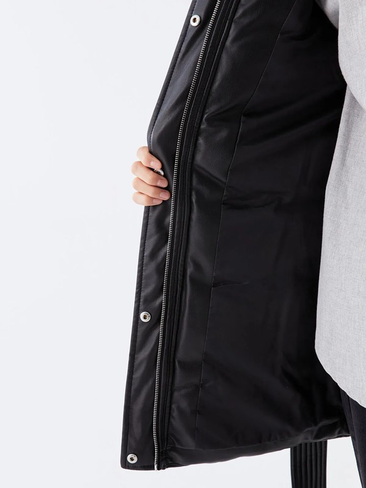 Kemer Detaylı Deri Kadın Şişme Yelek - Görsel 5