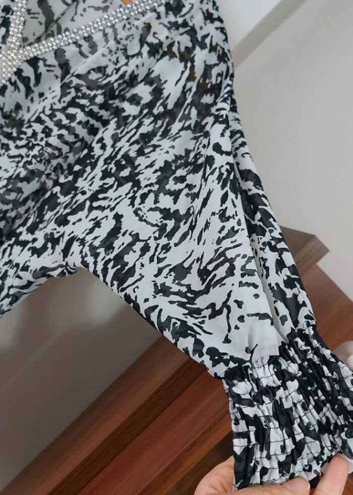 Zebra desen şifon abiye üst - Görsel 2